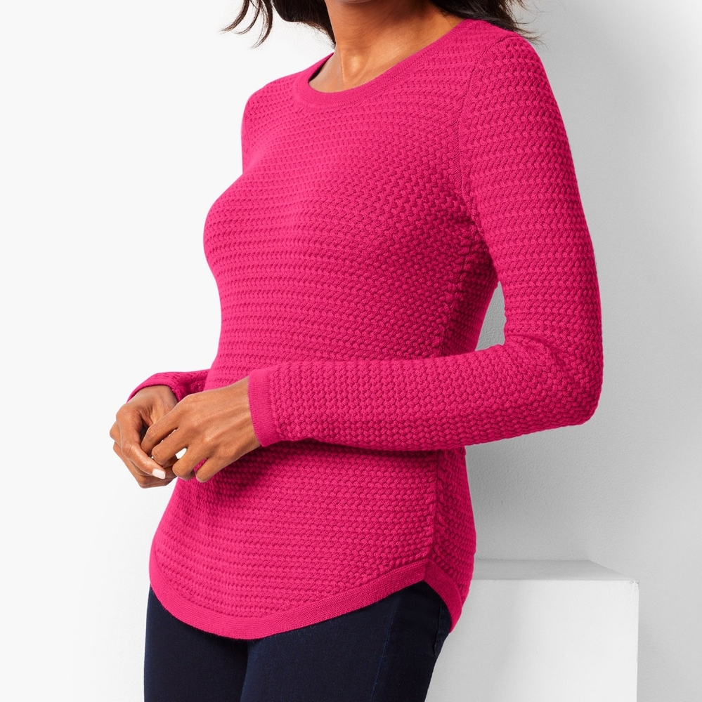 Talbots Pink Basketweave Sweater Size Medium Textured Crewneck